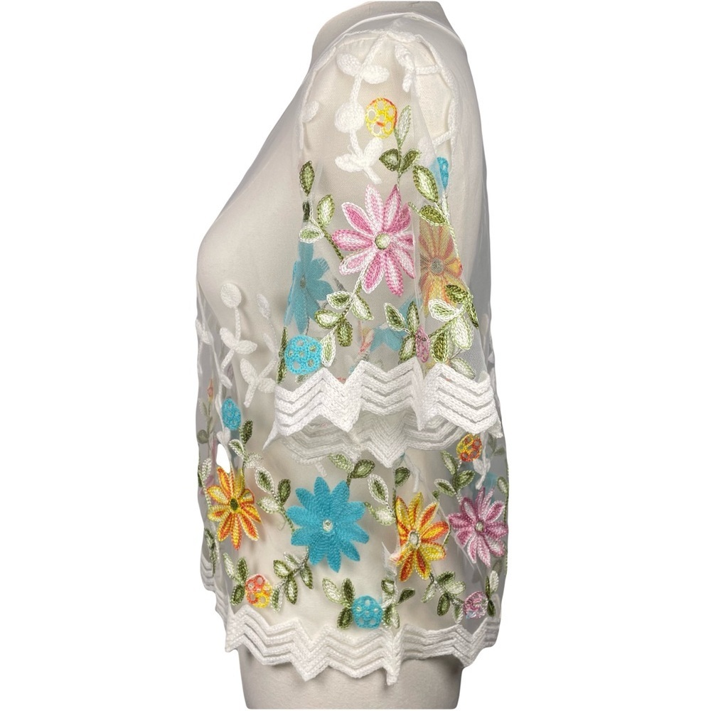 Embroidered Floral Top Size XL Sheer Tulle Background 
Boho Beach Party Garden - Picture 4 of 11